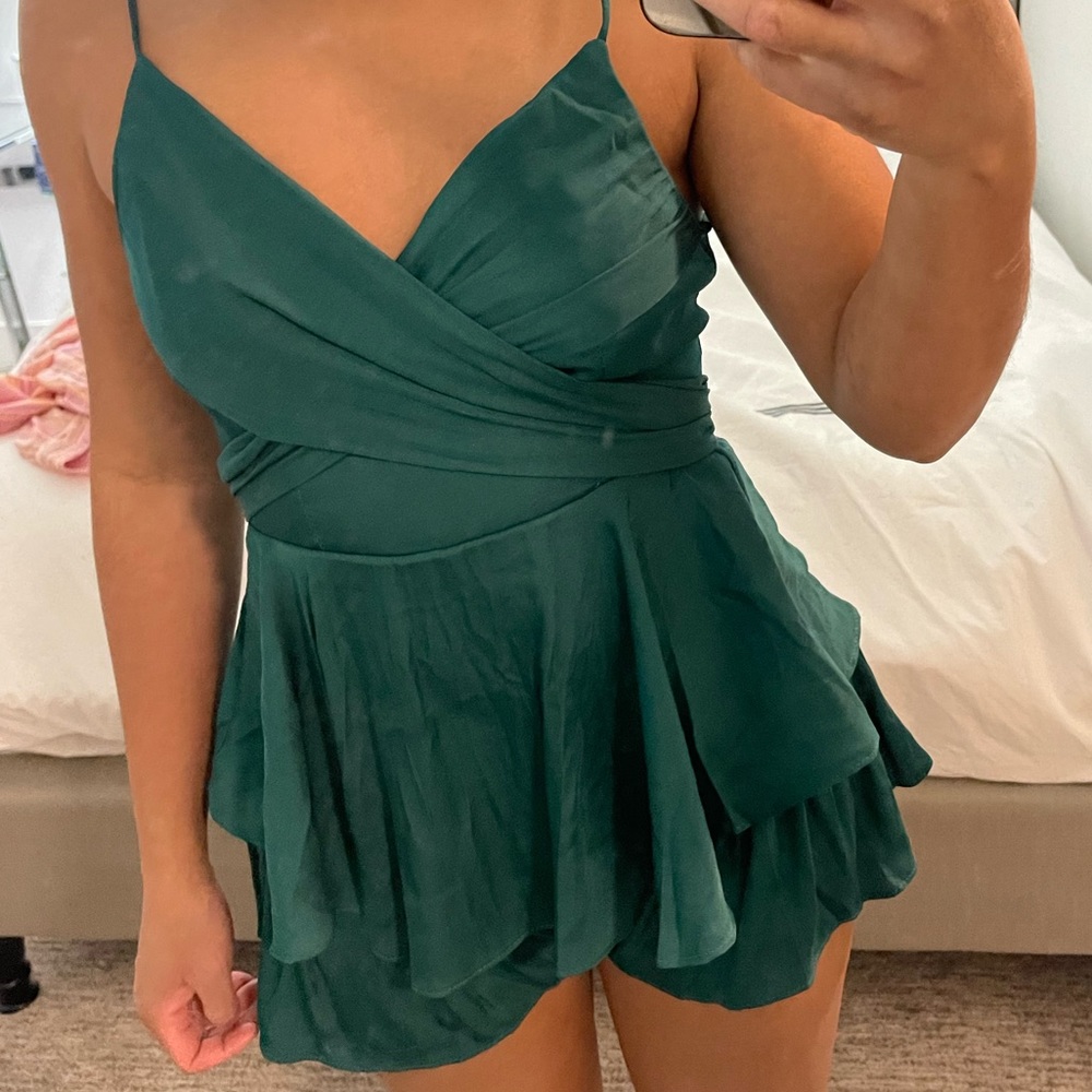 Green ruffle American threads romper